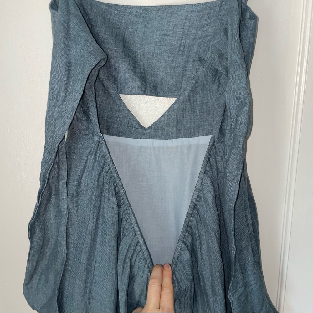 NWT Rumer (Anthropologie) 100% Linen Mia Maxi Dress Liberty Blue/Green Sm ($349) - Picture 9 of 13